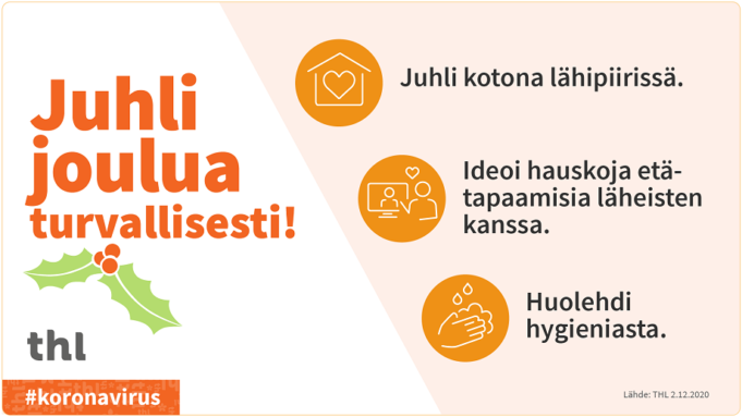 THL:n ohjejuliste, jossa kehotetaan juhlimaan joulu lähipiirissä.