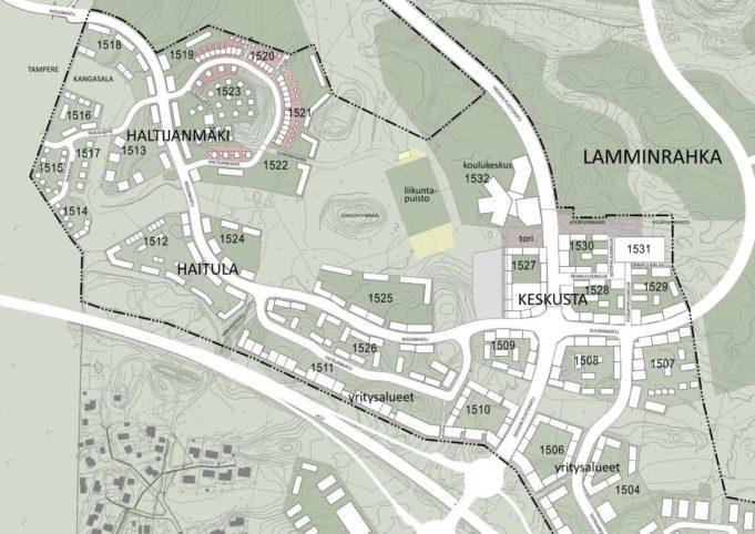 Karttakuva Lamminrahkan asemakaava-alueesta, jolle rakentuu pientaloasutusta