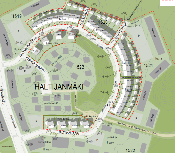 Karttakuva Lamminrahkan Haltijamäen aleen pientalotonteista