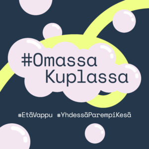 #Omassa kuplassa- some-kampanjan tunnuskuva. Piirroskuplan sisällä teksti #Omassa Kuplassa.