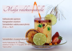 Lasilautasella hedelmiä ja drinkkilasi.