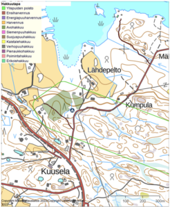 Kartta Sahalahden ja ruutanan hakkuualueista