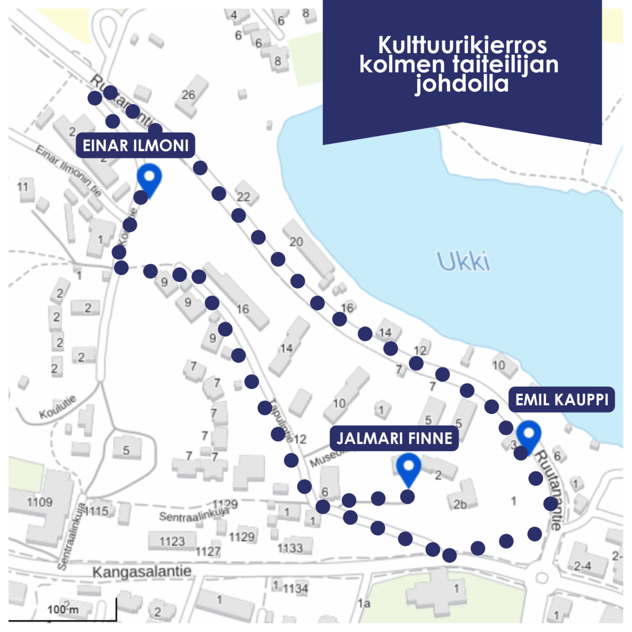 Kuva kulttuurikierroksen reitistä