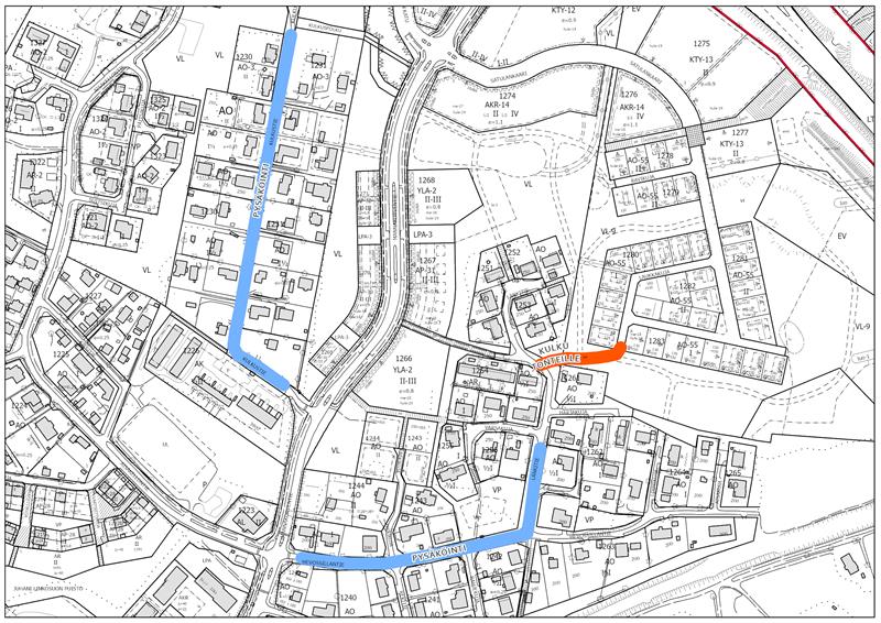 Kartta tonttiesittelyn kulusta ja pysäköinnistä