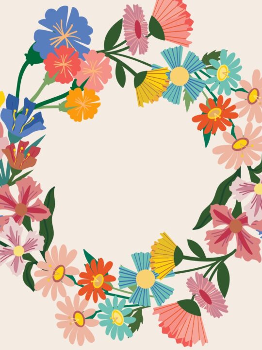 Kuvassa värikäs kukkaseppele